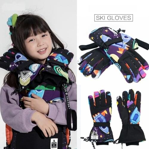 Childrens Winter Ski Gloves Kids Outdoor Sports Warm Windproof Waterproof Thick Gloves for Boys Girls Non-slip Cycling Gloves