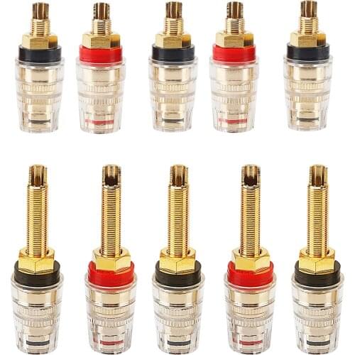 For brass 4MM gold-plated terminal HIFI terminal banana plug connector, for speaker amplifier long thread conductor red + black