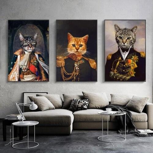 Exotic Retro Dog Cat Head Animal Oil Painting on Canvas Wall Art Posters Prints for Living Room Wall Pictures Home Decor Cuadros