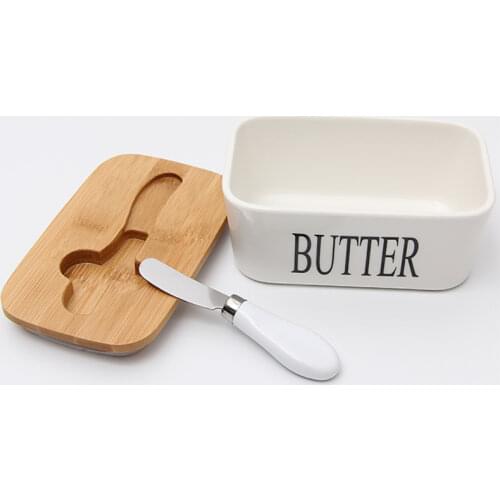 Ceramic Butter Sealing Box Rectangle Airtight Can Butter Container with Lid Knife Cheese Jam Cutter Utensil Toast Breakfast