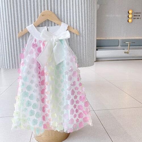 Girls Sleeveless Summer 2021 New Embroidered Butterfly Sling Dress Childrens Western-style Net Yarn rainbow Princess Dresses