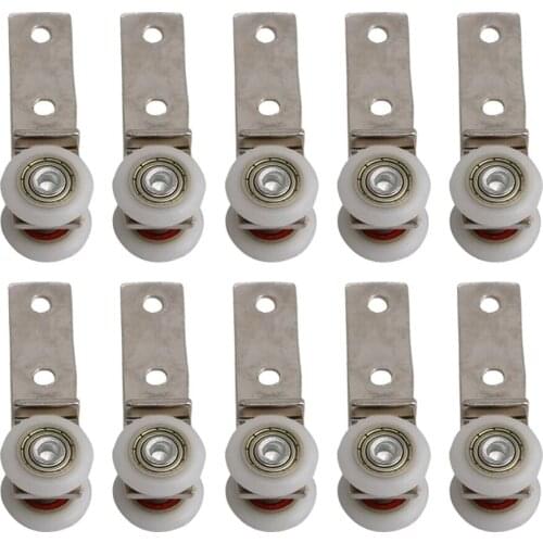 10pcs 2.55x0.74 Inch Metal Pipe Bend Block Bearing Pulley With Two Plastic Wheel For Sliding Door Showcase Window Cabinet