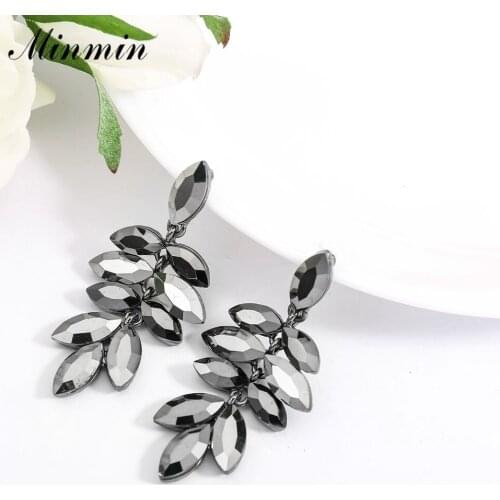Minmin Fashion Black Crystal Rhinestone Flower cluster Long Dangle Earrings for Women Statement Earrings Engagement MEH1761