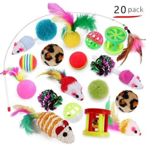 20pcs/bag Kitten Toys Variety Pack-Pet Cat Toy Combination Set Cat Supplies Cat Toy Funny Cat Stick Sisal Mouse Bell Ball