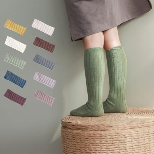 5 Pairs/ Lot New Baby Girls Cotton Knitted Socks Knee Length Straight Socks No Heel 5 Colors Kids Soft Cotton For Boys