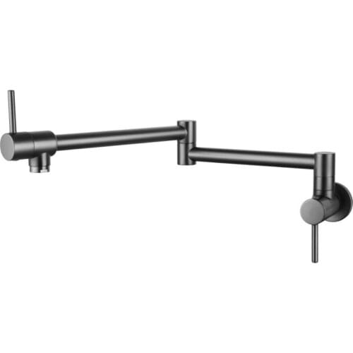 New grey Color Solid Brass Wall Mounted Pot Filler Kitchen Faucet Dual Handles Double Joint Spout Kitchen Faucet New Cold water