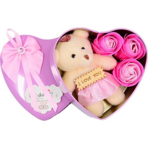 Valentines Day Gift Rose Soap Decorations Bear Bath Rose Soap Flower Petal with Gift Box for Wedding Anniversary FZ244