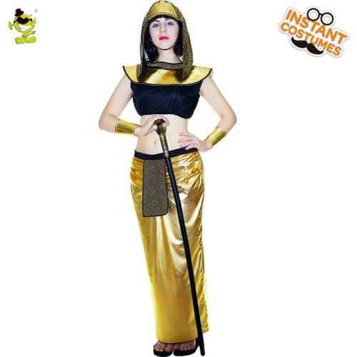 Adult Sexy Egyptian Queen Costumes Women Pretty Gloden Egypt Girl Cosplay Fancy Dress Carnival Cleopatra Role Play Costumes