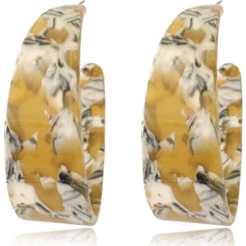 Bohemia Mustard Marble Wide Acrylic Hoop Earrings For Women Girl Elegant Gorgeous Casual Chunky Office Lady Jewelry Accessory