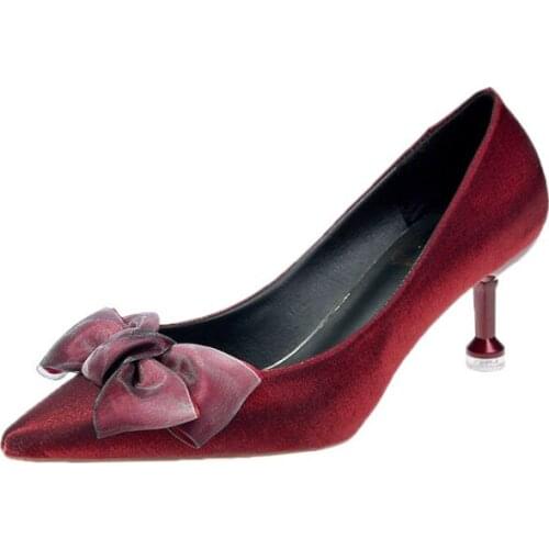Spring and autumn womens single shoes stiletto high heels pointed toe bow womens shoes work shoes dress shoes banquet shoes