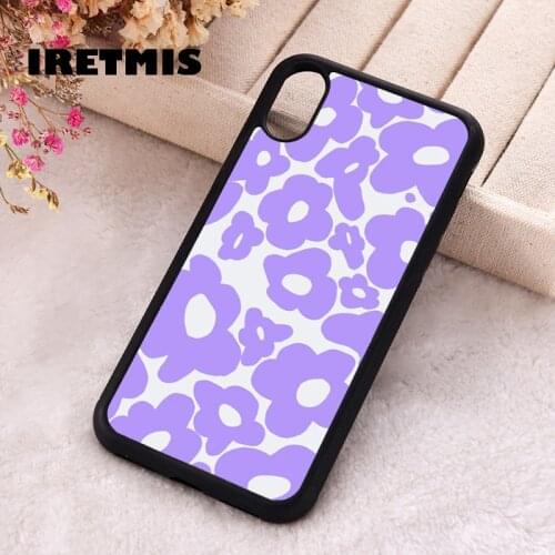 Iretmis 5 5S SE Phone Cover Case for iPhone 6 6S 7 8 Plus X Xs XR 11 12 Mini Pro Max Rubber Silicone Hippy Flowers Swirl Purple
