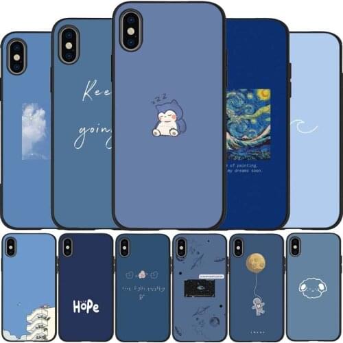 Blue simplicity black Silicone Phone Case For iPhone 12 XR XS Max 5 5S SE 2020 6 6S 7 8 PLUS X 11Pro Max 11 Cover