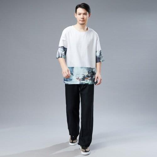Men Sweatshirts Summer Linen Chinese Traditional Printing Loose Yoga Top Male Casual Jogger Running Fitness Workout Yoga Shirt