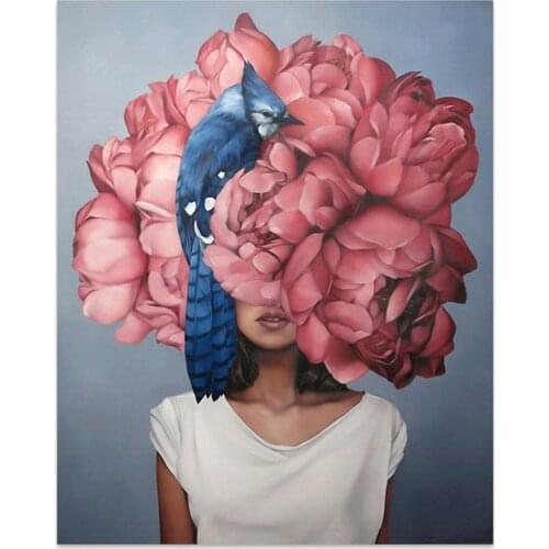 Flowers Feathers Woman Abstract Printed Fabric 11CT Cross Stitch DIY Embroidery Complete Kit DMC Threads Craft Different