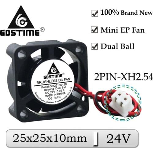 5Pcs Gdstime DC 24V 25x25x10mm 25mm Dual Ball Axial Mini Cooler Fan 25mmx10mm 2cm Brushless Exhaust Radiator Cooling Fan