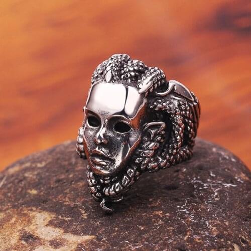 Vintage Greek Mythology Medusa Rings Men Women Stainless Steel Punk Biker Rings Fashion Goth Jewelery Gifts Wholesale