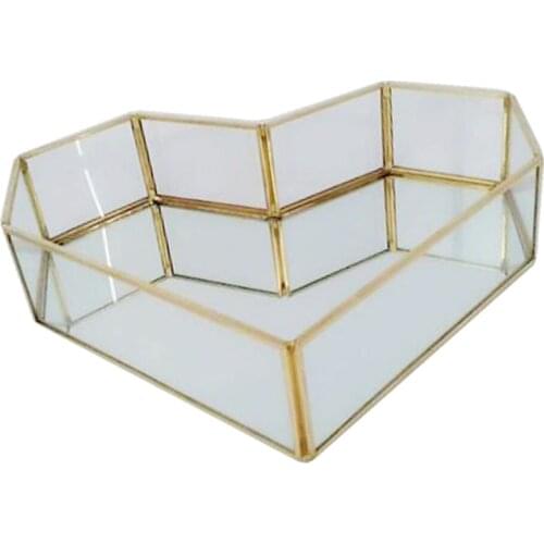 Vintage Makeup Jewelry Organizer Mirrored Glass Tray Multifunction Desktop Storage Home Art Ornament