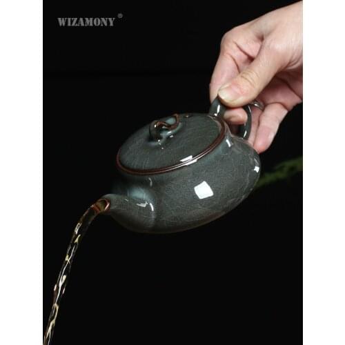 WIZAMONY Longquan celadon pure handmade teapot single Geyao iron tire Kung Fu tea set one pot two cups domestic ceramic teapot