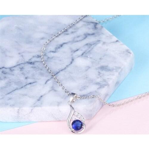 Garilina Jewelry Wholesale Round Royal Blue Cubic Zirconia Silver Color Chain Pendant Necklaces Wedding Gifts For Women AP2130