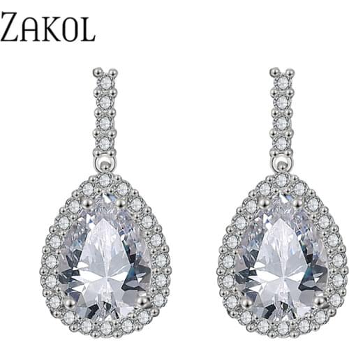 ZAKOL AAA Cubic Zirconia Classic Big Drop Crystal Earrings Luxury Bridal Wedding Earrings for Women Jewelry Wholesale FSEP2104