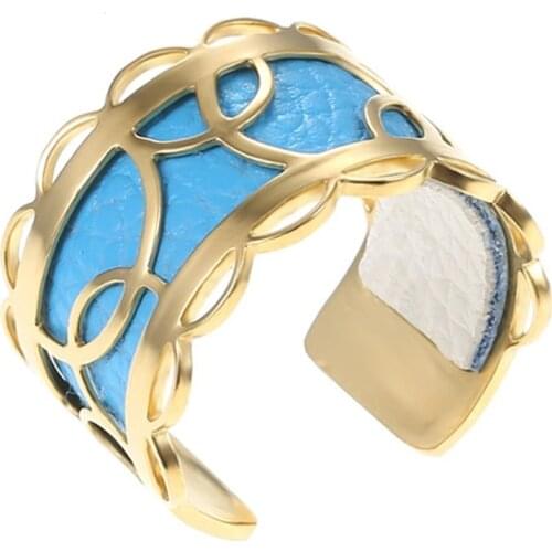 Legenstar Gold Color Open Finger Bague For Women Acier Inoxydable Hoop Resizable Finger Rings Interchangeable Leather Jewelry