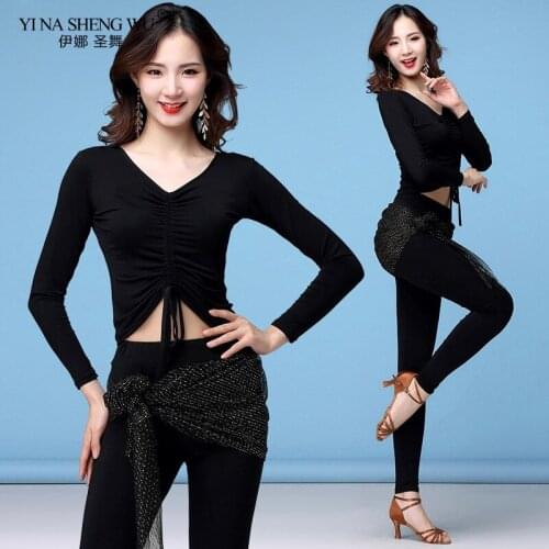 New Women Dancewear Belly Dance Costume Set Modal Class Wear Long Sleeves Top and Pants (with belt) Bellydance Suit For Women