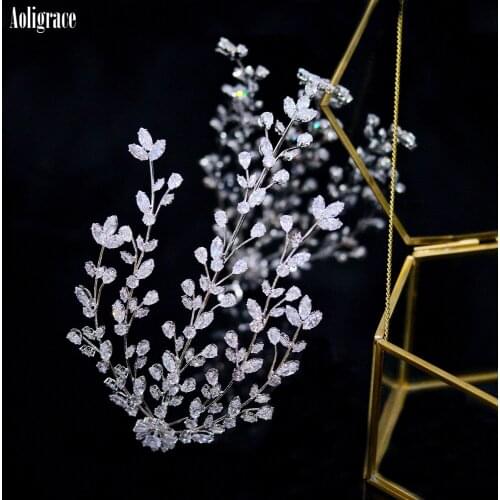 2021 New Cubic Zirconia CZ Zircon Bridal Wedding Adjustable Headband Hairbands Handmade Headpiece Women Hair Jewelry Accessories