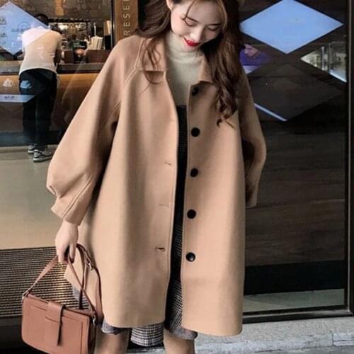 JMPRS Winter Women Faux Wool Coat Cotton Thick Long Sleeve Single Breasted Female Blends Jackets Causal Loose Korean Clothes