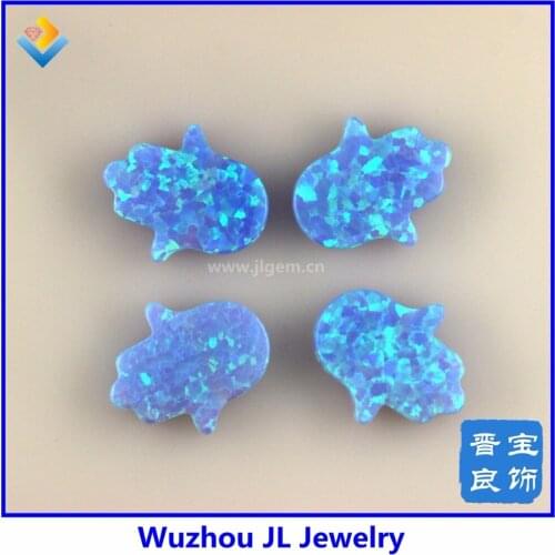 10pcs/lot)Lab Created Opal Hamsa Stone 11*13MM Blue Color Fatima Hand Opal Stone Fire Synthetic Opal Hanmsa Hands