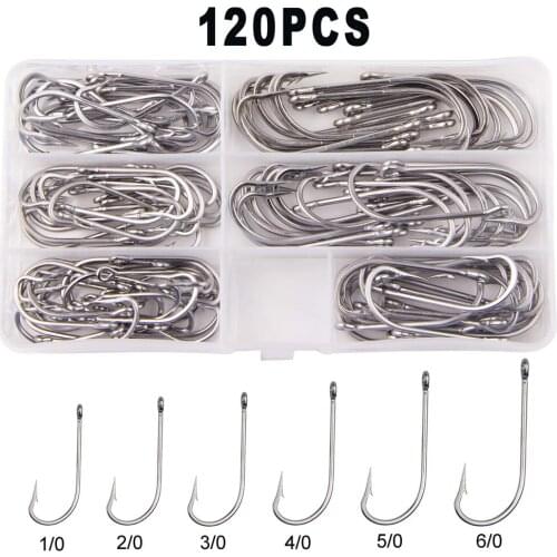 120Pcs/Box Saltwater Fishing Hooks Stainless Steel Fishing Hook Set OShaughnessy Extra Strong Forged Hooks
