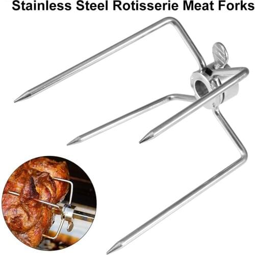 2pcs Multifunctional Rotisserie BBQ Forks Stainless Steel Spit BBQ Forks Charcoal Chicken Grill Rotisserie Meat Fork BBQ Tool