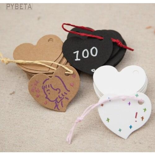 300pcs- 4.5*4cm Blank Heart kraft paper cards White Paper Black paper label hangtag with hole party decoration