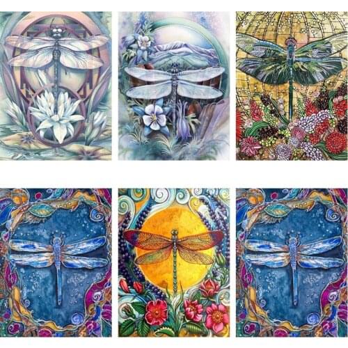 Diy 5d Full Diamond Painting Embroidery Animal Square Round Drill Dragonfly Mosaic Furniture Decoration Hobby Gift