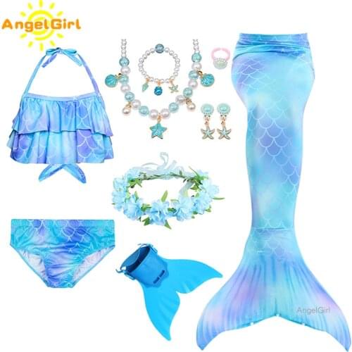 AngelGirl Children Swimwear Bikini Swimsuit Swimming Monofin Little Mermaid Costume Mermaid Cake with Monofin Mermaids Tail