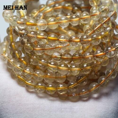 Meihan Free shipping (2 bracelets/set) natural gold rutilated quartz 7-7.5mm round loose beads stone for jewelry making design