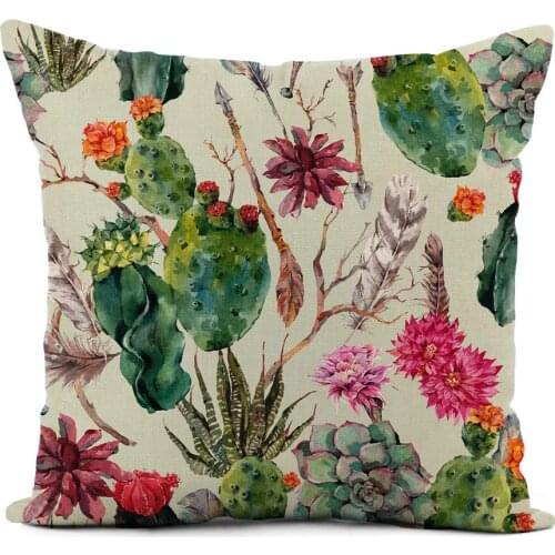 Throw Pillow Case Exotic Natural Vintage Watercolor in Boho Cactus Succulent Flowers Home Decor Pillowcase 18x18 Cushion Case