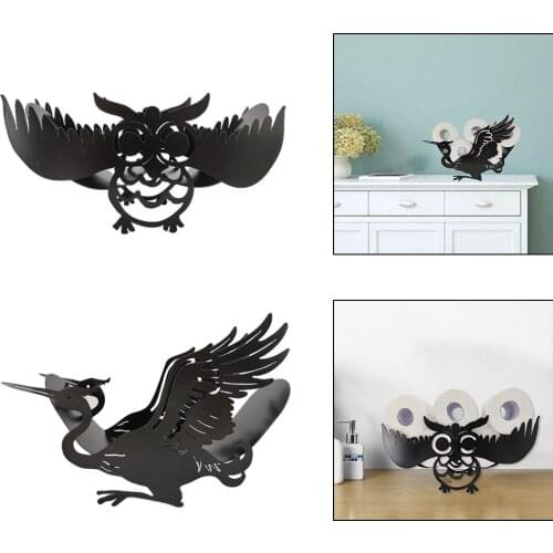 Black Toilet Roll Holder Paper Bathroom Iron Storage Free-Standing or Wall Mounted Crafts Ornaments Roll Paper Towel Holder