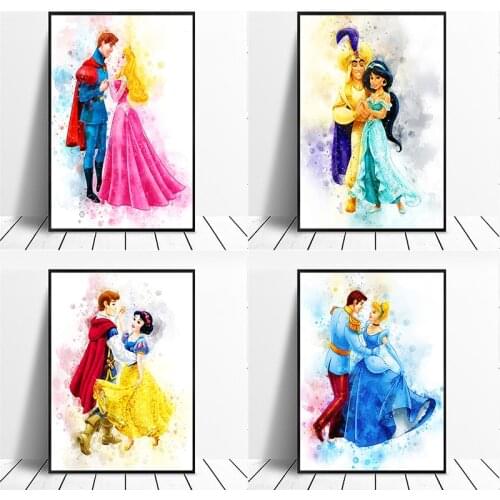 Disney Snow White and Beauty and The Beast Watercolor Canvas Painting Wall Art Poster and Prints Wall Art Picture for Kids Room