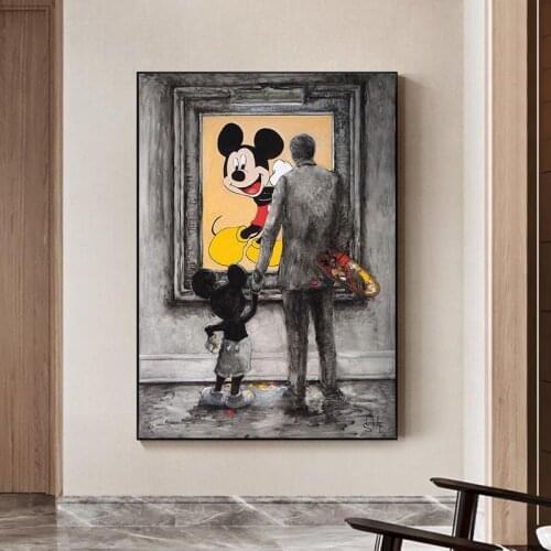 Disney Mickey Mouse Attend The Exhibition Canvas Paintings Cartoon Street Graffiti Art Posters Wall Art Picture Kids Home Decor