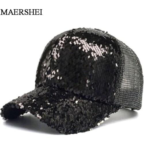 Summer Women Baseball Caps Sequins Mesh Cap Adjustable Fashion Hats Snapback Sports Floral Paillette Adjustable Summer Gorras