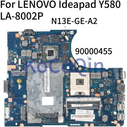 KoCoQin Laptop motherboard For LENOVO Ideapad Y580 Mainboard 90000455 LA-8002P Core SLJ8E N13E-GE-A2