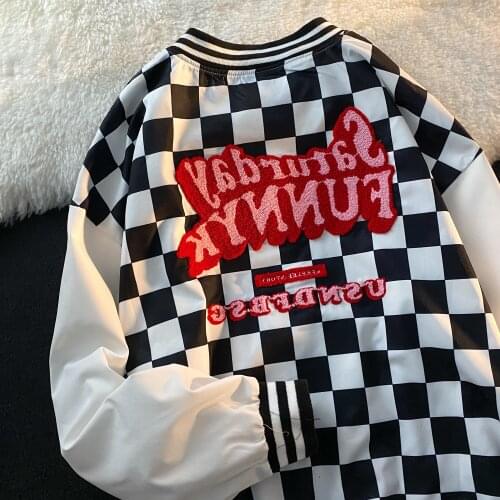 Korean Chic Streetwear Embroidery Women Jackets Vintage Harajuku Ulzzang Oversize Jacket Japanese Preppy Style Plaid Coats