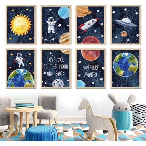 Space Planet Rocket Astronaut Sun Nursery Wall Art Canvas Painting Nordic Poster And Prints Wall Pictures Baby Kids Room Decor