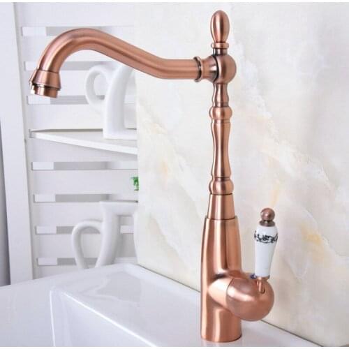Red Copper Swivel Kitchen & Bathroom faucet Basin Vessel Mixer Sink Tap Single Hole Deck Mounted Wnf632