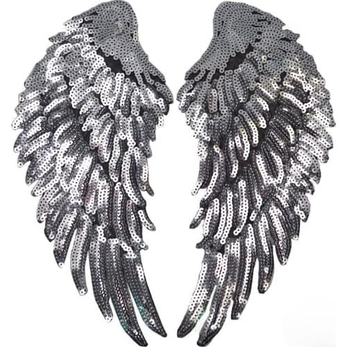 Wings Sequins Patches Silver Applique Wing Applique Iron On Wings Patches for Clothes Jackets Jeans Dress Hat DIY Accesso