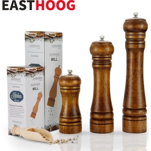 5" 8" 10" Solid Wood Salt Pepper Mills Pepper Mill with Strong Adjustable Ceramic Grinder Kitchen Tools Accessories