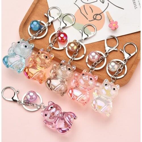 Fashion Cute Cat Pendant Key Rings Cartoon Acrylic Pet Key Chain Transparent Lucky Cat Car Bag Keychains Charms Jewelry Gift
