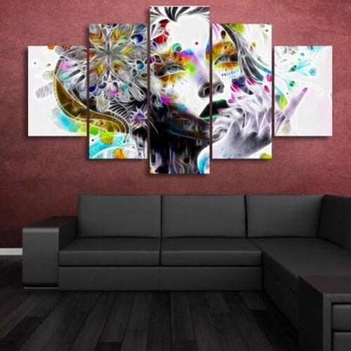 HD Prints Modular Pictures For Bedroom Canvas Paintings 5 Pieces Psychedelic Girl With Flower Living Room Home Wall Art Decor