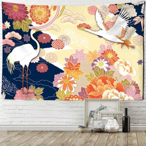 Crane Bird Wall Hanging Tapestry Oil Painting Retro Bohemian Art Mattress Room Bedroom Home decoration Decor