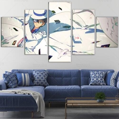 Wall Artwork Home Decoration Canvas Painting 5 Panel Detective Conan Anime Modern Picture Hd Print Modular Poster For Boy Room